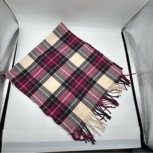 Lands' End Red White Flannel Scarf Sz OS Fringe Cozy Warm Winter Gorpcore